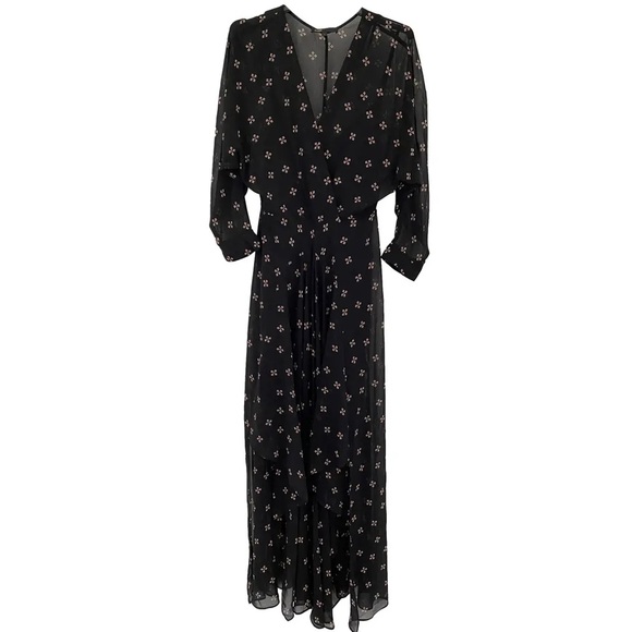Maje Ritunia Black Long Sleeve Sheet Asymmetrical Dress